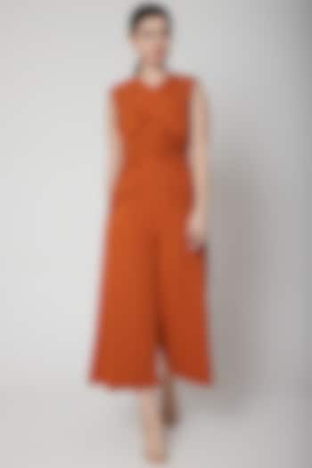 Orange Jumpsuit With Criss Cross Pleats by Swatee Singh