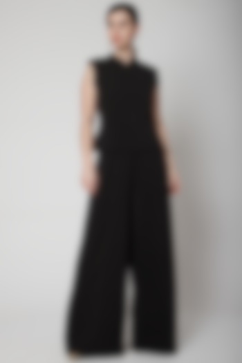 Black Jumpsuit With Quilted Detailing by Swatee Singh