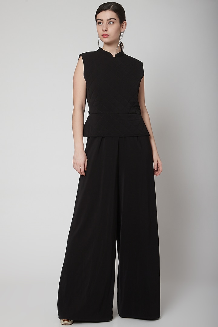 Black Jumpsuit With Quilted Detailing by Swatee Singh