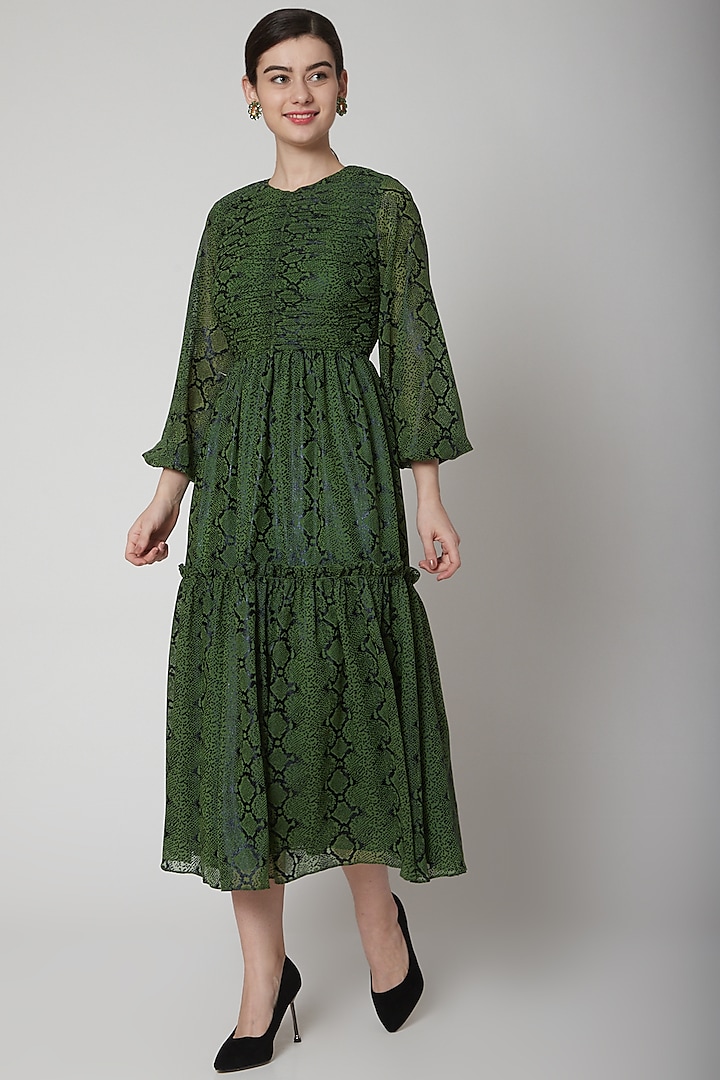 Mehendi Green Animal Printed Dress by Swatee Singh