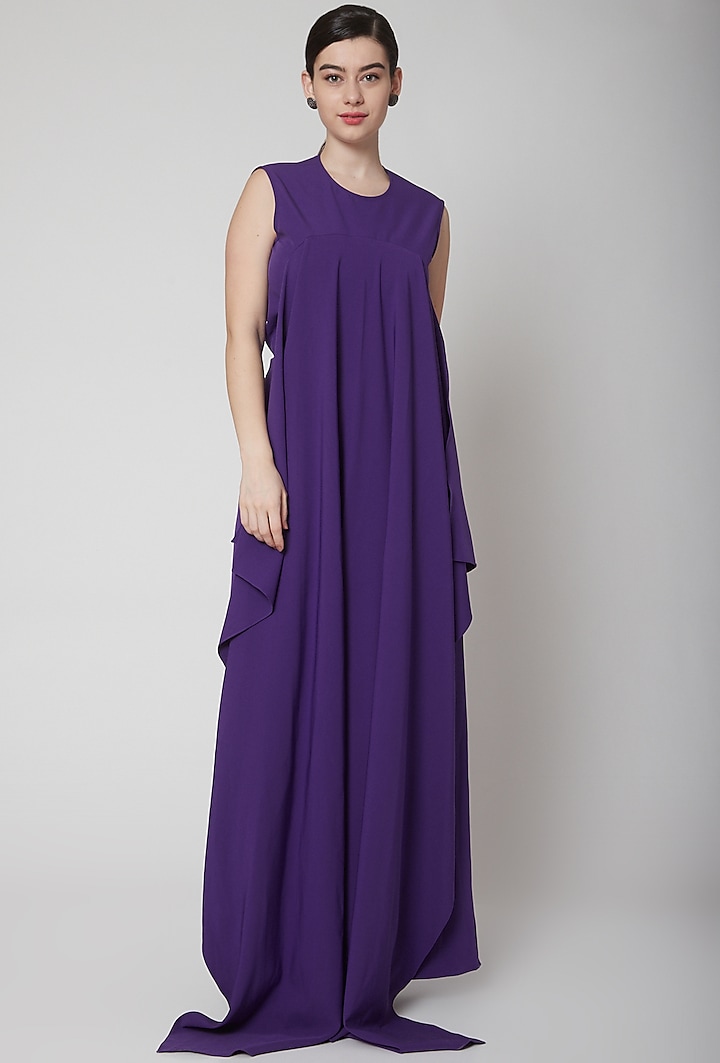 Purple Jumpsuit With Flag Drape by Swatee Singh