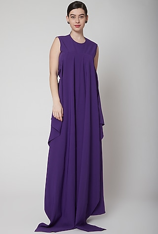 Purple Jumpsuit With Flag Drape by Swatee Singh