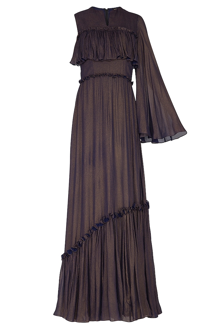 Dark Brown Flared Gown by Swatee Singh