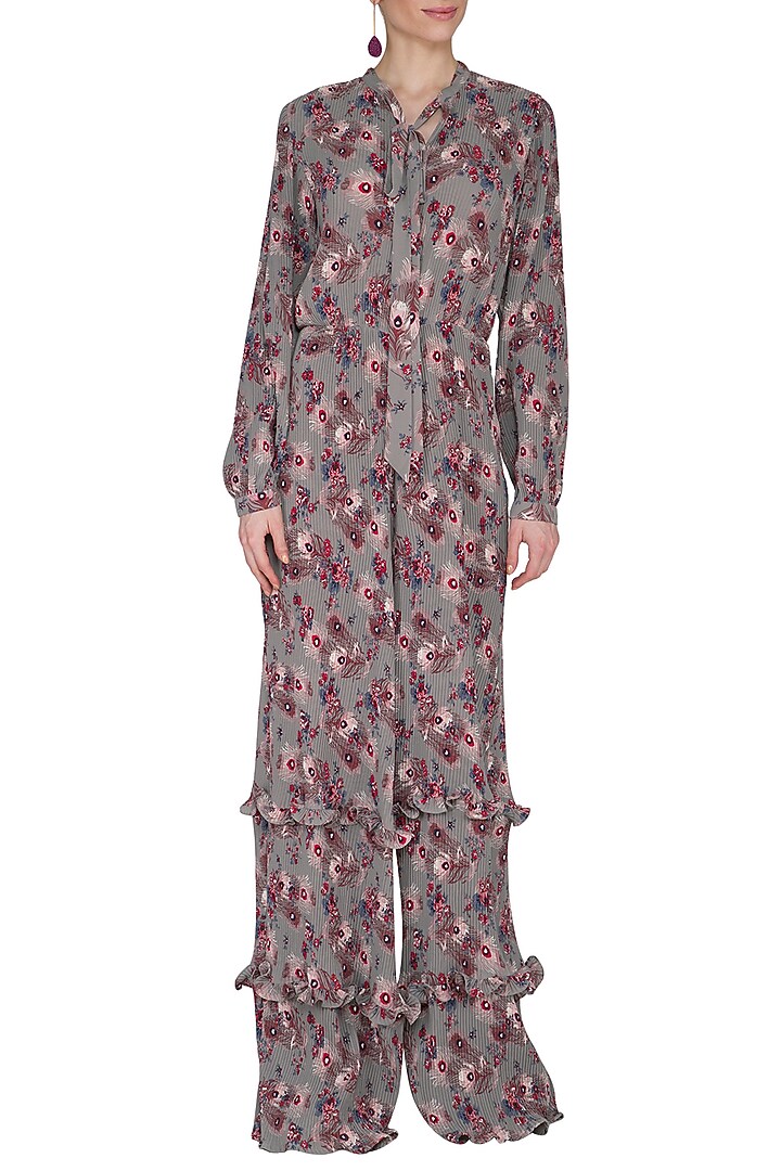 Multi Colored Pleated Wide Leg Jumpsuit by Swatee Singh at Pernia's Pop Up Shop