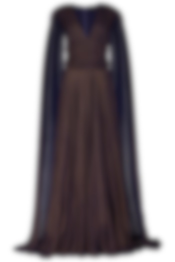 Dark Brown Flared Gown With Long Sleeves by Swatee Singh