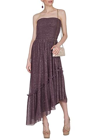 Dark Brown Pleated Tube Dress by Swatee Singh
