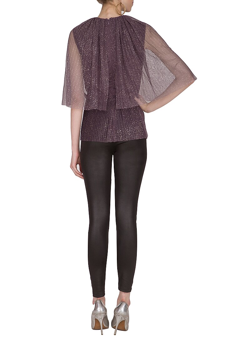 Dark Brown Frilled Peplum Top by Swatee Singh at Pernia's Pop Up Shop