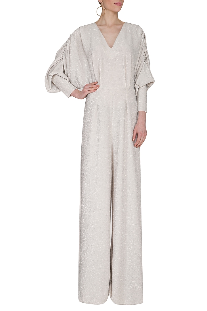 Ivory Metallic Wide Leg Jumpsuit by Swatee Singh at Pernia's Pop Up Shop