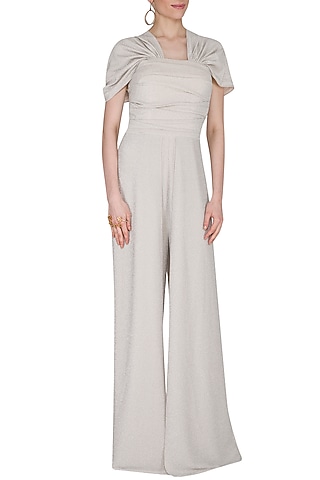 Ivory Metallic Off Shoulder Jumpsuit by Swatee Singh