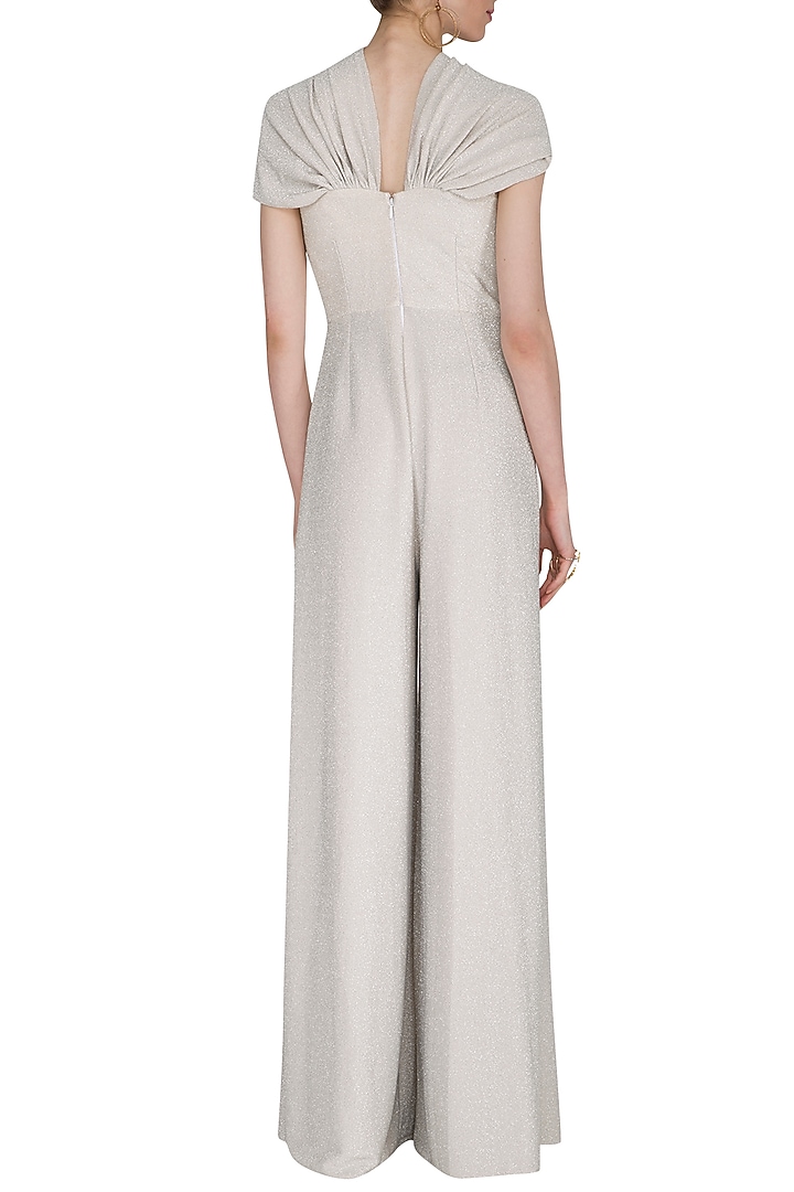 Ivory Metallic Off Shoulder Jumpsuit by Swatee Singh at Pernia's Pop Up Shop