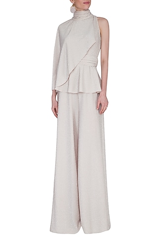 Ivory Peplum Wide Leg Jumpsuit by Swatee Singh