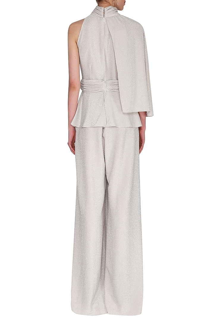 Ivory Peplum Wide Leg Jumpsuit by Swatee Singh at Pernia's Pop Up Shop