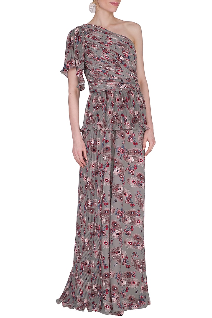 Multi Colored One Shoulder Wide Leg Jumpsuit by Swatee Singh at Pernia's Pop Up Shop
