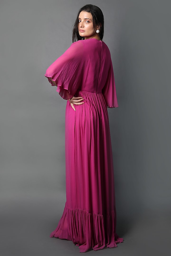 Magenta Georgette Party Wear Gown by Swatee Singh at Pernia's Pop Up Shop