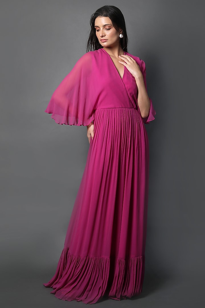 Magenta Georgette Party Wear Gown by Swatee Singh at Pernia's Pop Up Shop