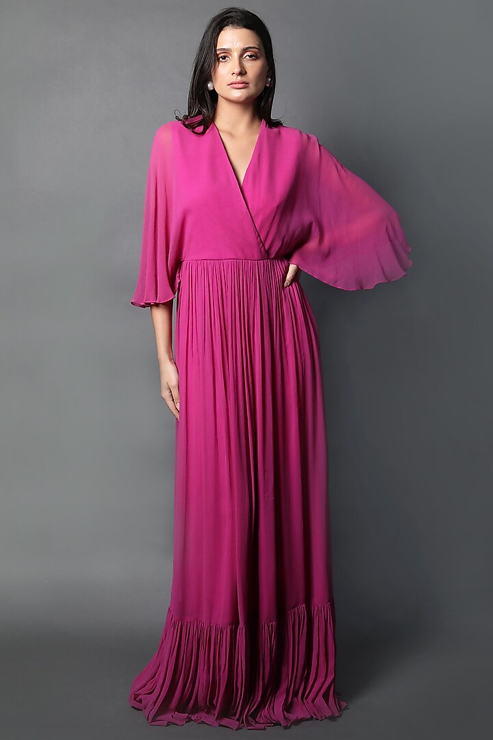 Magenta Georgette Party Wear Gown by Swatee Singh at Pernia's Pop Up Shop