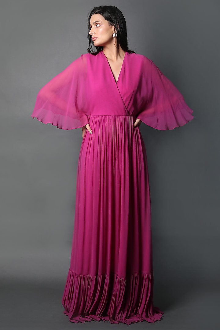 Magenta Georgette Party Wear Gown by Swatee Singh at Pernia's Pop Up Shop