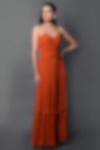 Orange Georgette Corset Gown by Swatee Singh