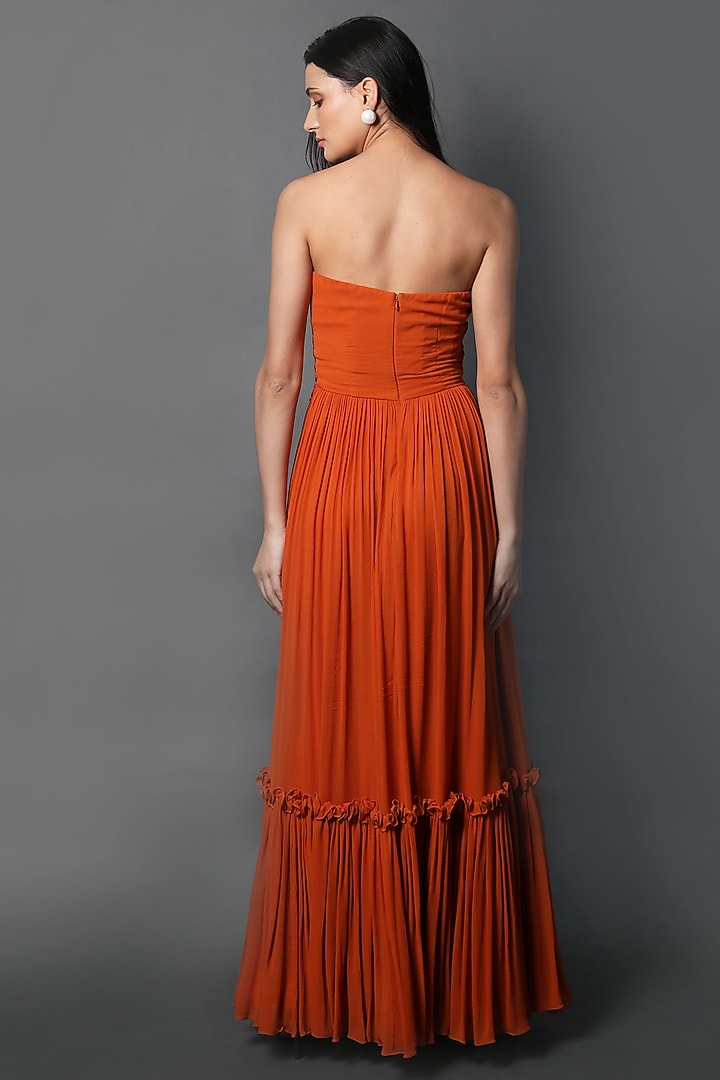 Orange Georgette Corset Party Wear Gown by Swatee Singh at Pernia's Pop Up Shop