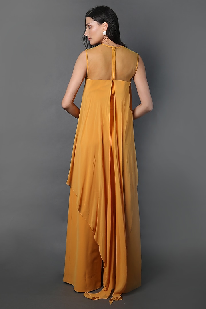 Mustard Heavy Crepe & Georgette Jumpsuit by Swatee Singh at Pernia's Pop Up Shop