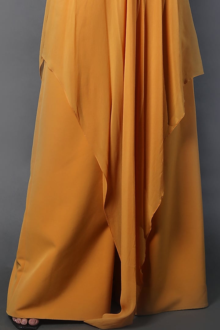 Mustard Heavy Crepe & Georgette Jumpsuit by Swatee Singh at Pernia's Pop Up Shop