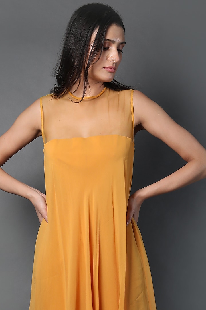 Mustard Heavy Crepe & Georgette Jumpsuit by Swatee Singh at Pernia's Pop Up Shop