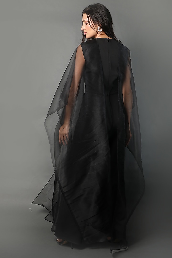 Black Heavy Georgette & Organza Jumpsuit by Swatee Singh at Pernia's Pop Up Shop