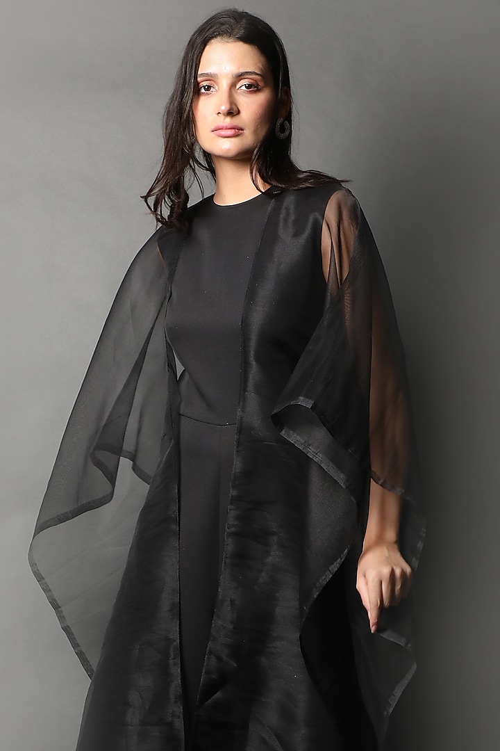 Black Heavy Georgette & Organza Jumpsuit by Swatee Singh at Pernia's Pop Up Shop