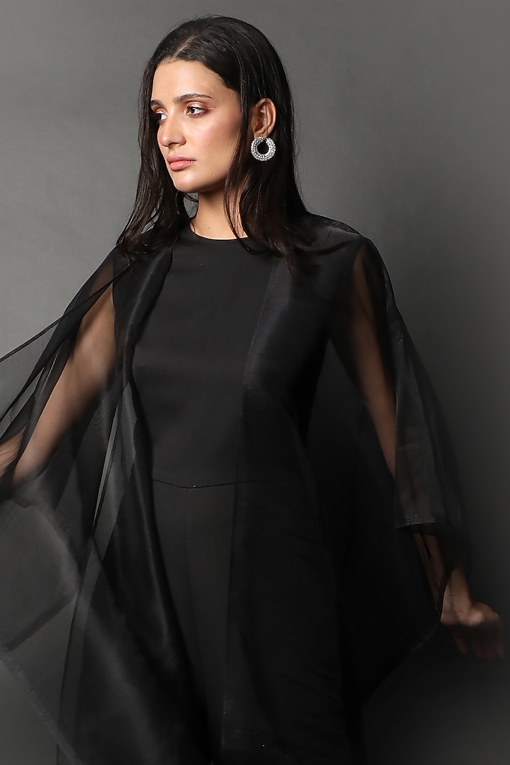 Black Heavy Georgette & Organza Jumpsuit by Swatee Singh at Pernia's Pop Up Shop