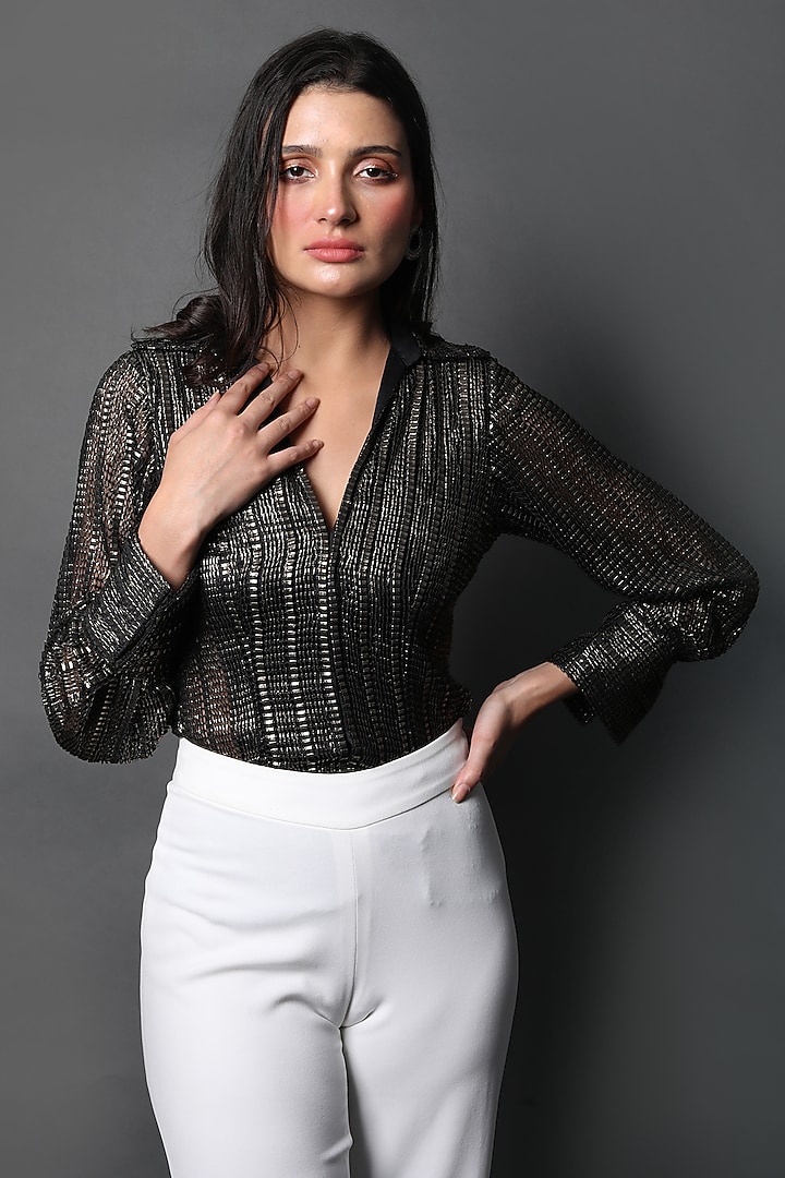 Ivory Heavy Crepe Pant Set by Swatee Singh at Pernia's Pop Up Shop