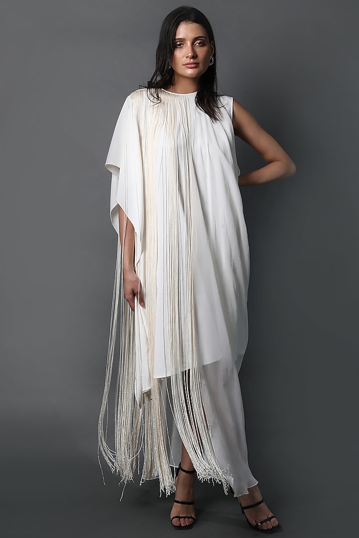 White Heavy Crepe Dress by Swatee Singh