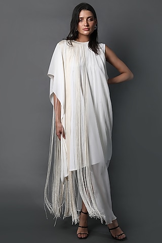 White Heavy Crepe Dress by Swatee Singh