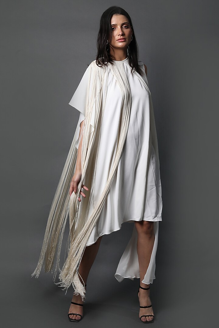 White Heavy Crepe Vacation Dress by Swatee Singh at Pernia's Pop Up Shop