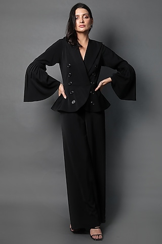 Black Heavy Crepe Jumpsuit by Swatee Singh