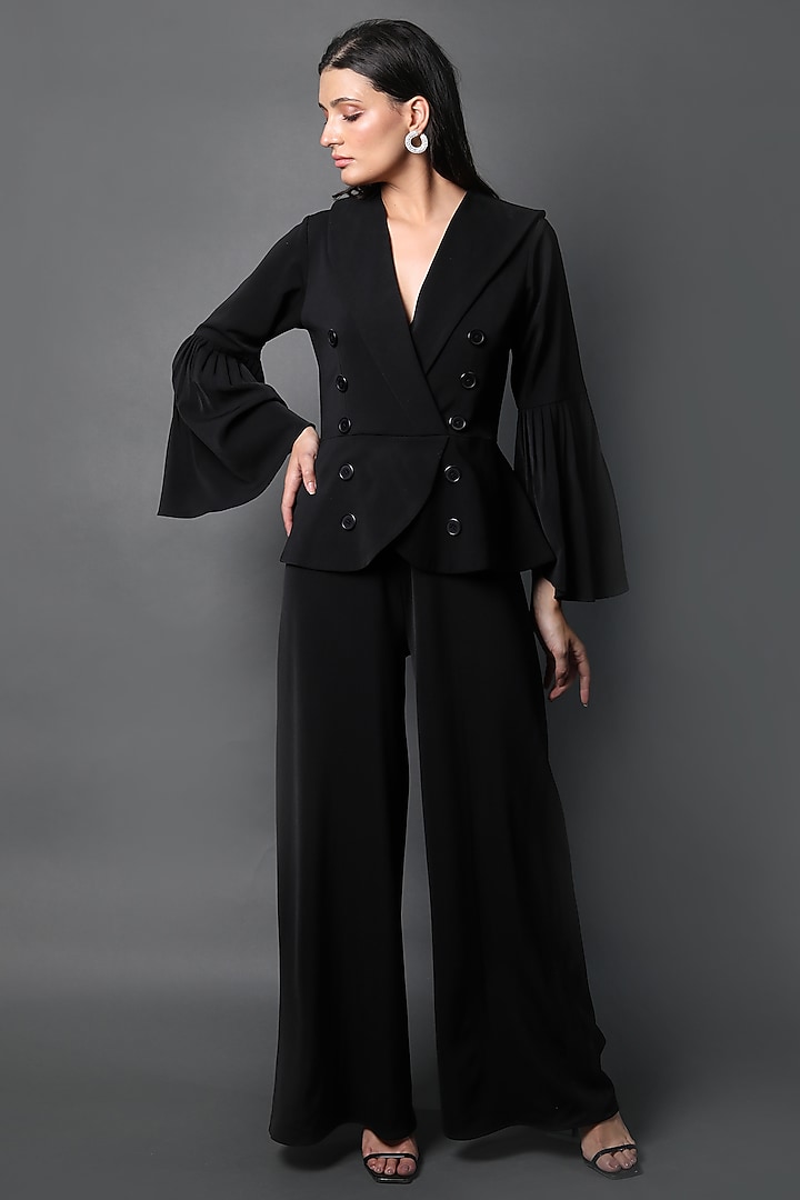 Black Heavy Crepe Jumpsuit by Swatee Singh at Pernia's Pop Up Shop