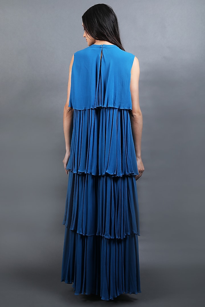 Cobalt Blue Georgette Tiered Vacation Dress by Swatee Singh at Pernia's Pop Up Shop