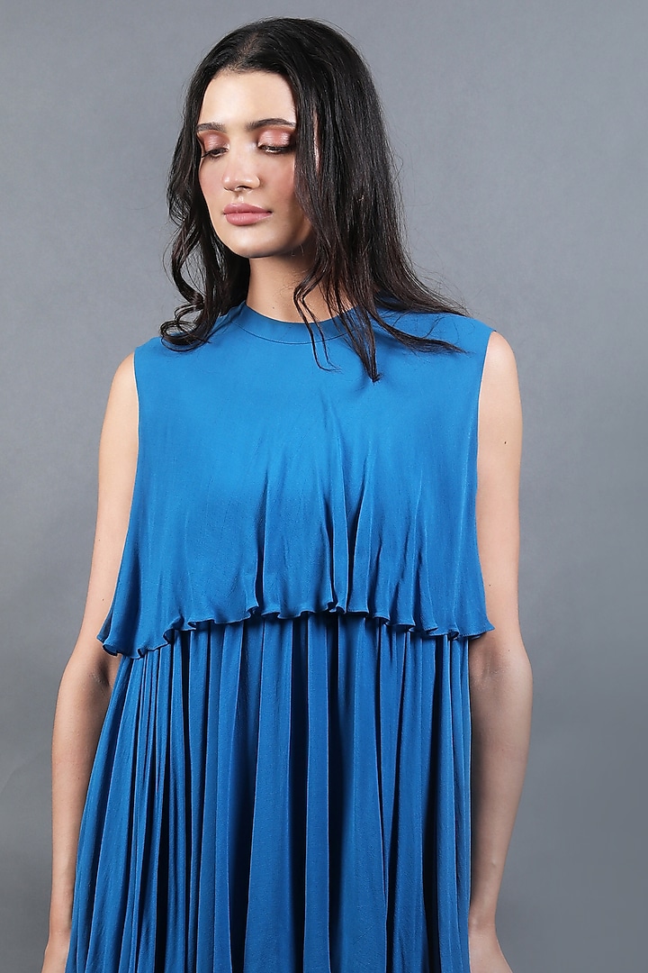 Cobalt Blue Georgette Tiered Vacation Dress by Swatee Singh at Pernia's Pop Up Shop