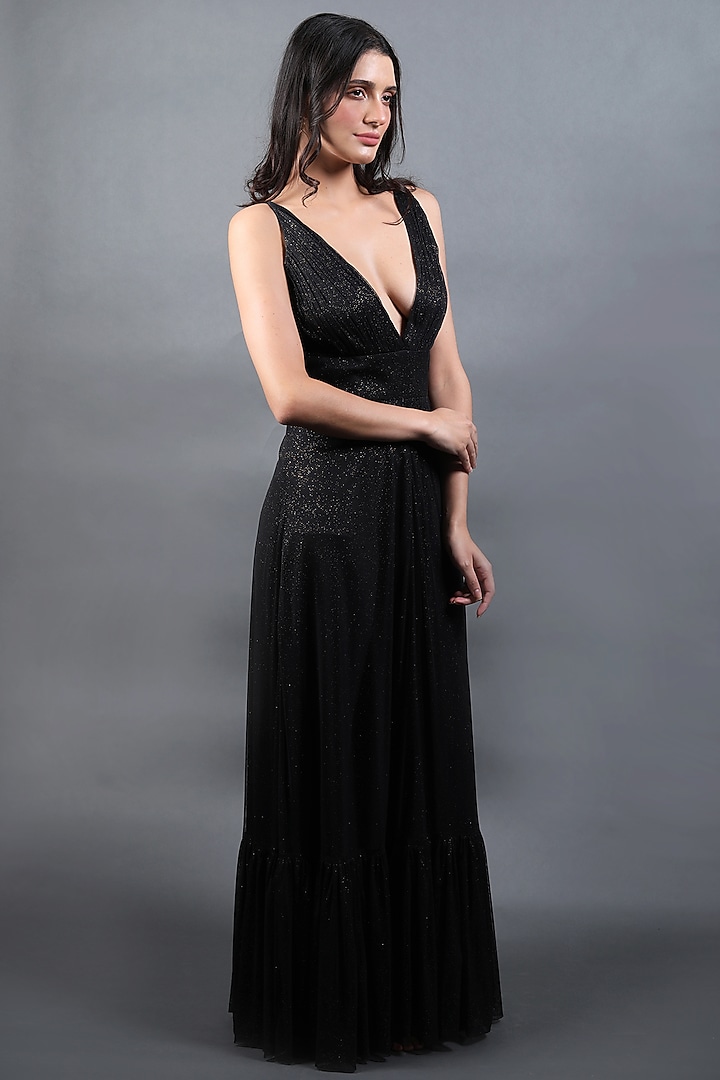 Black Swarovski Tulle Party Wear Gown by Swatee Singh at Pernia's Pop Up Shop