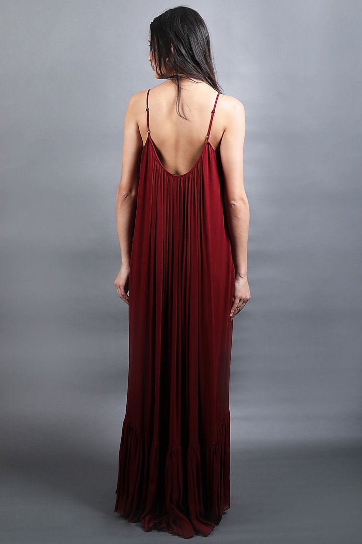 Maroon Georgette Party Wear Gown by Swatee Singh at Pernia's Pop Up Shop