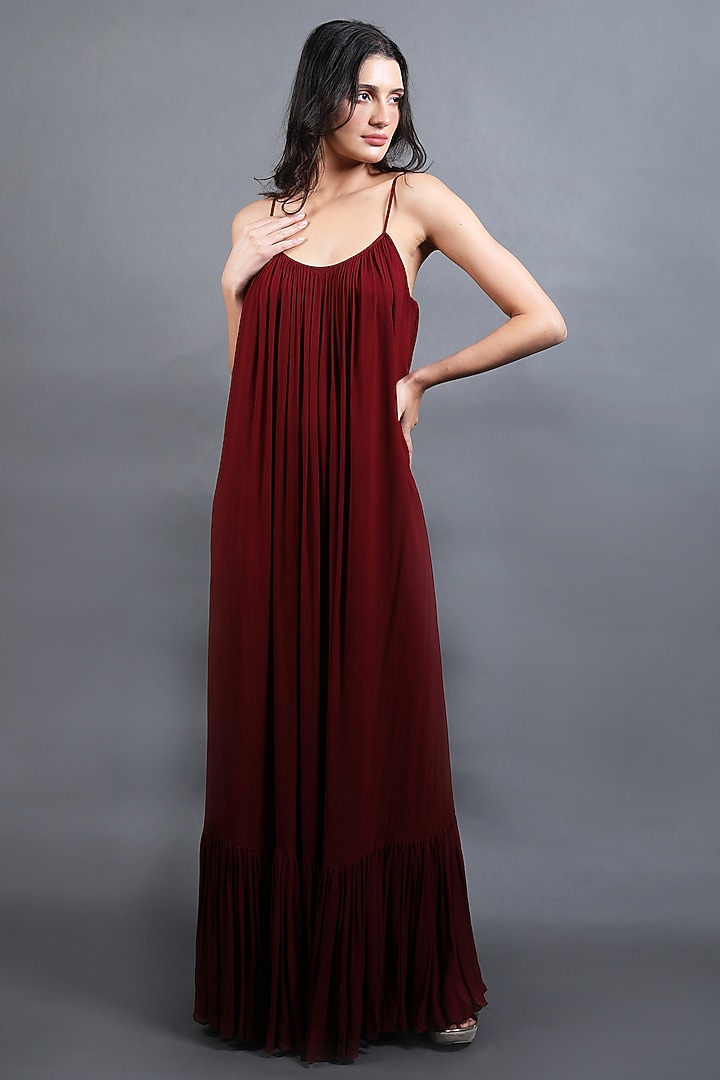 Maroon Georgette Party Wear Gown by Swatee Singh at Pernia's Pop Up Shop