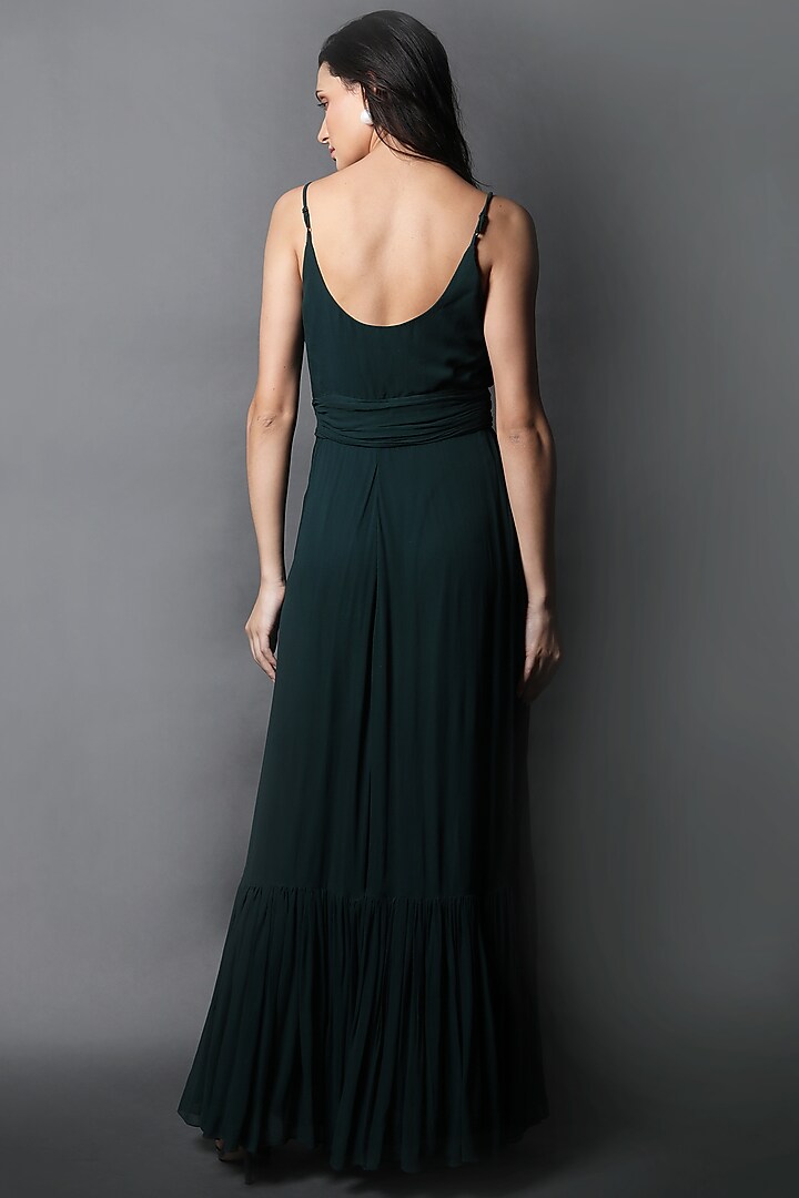 Forest Green Georgette Maxi Vacation Dress by Swatee Singh at Pernia's Pop Up Shop