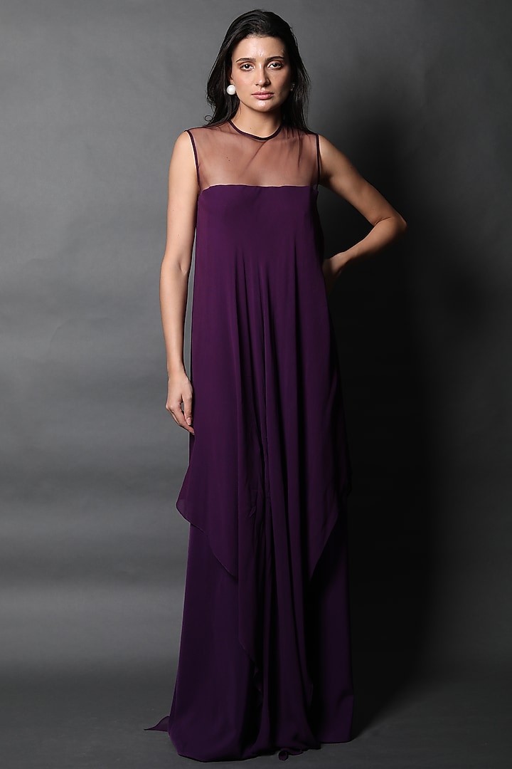 Purple Heavy Crepe & Georgette Jumpsuit by Swatee Singh at Pernia's Pop Up Shop