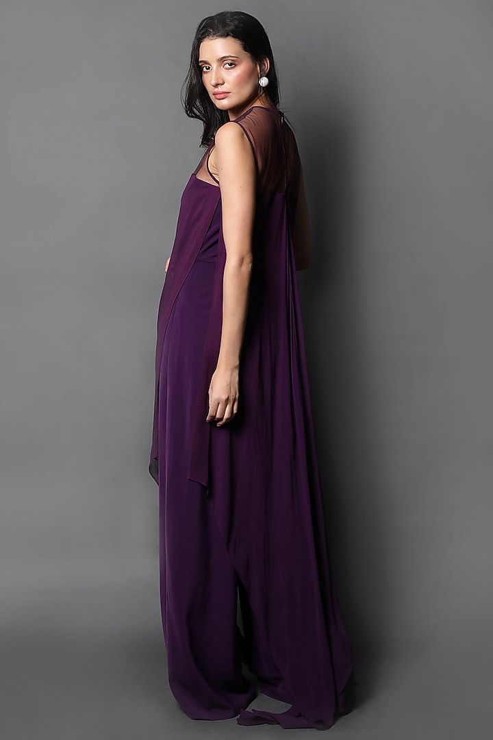 Purple Heavy Crepe & Georgette Jumpsuit by Swatee Singh at Pernia's Pop Up Shop