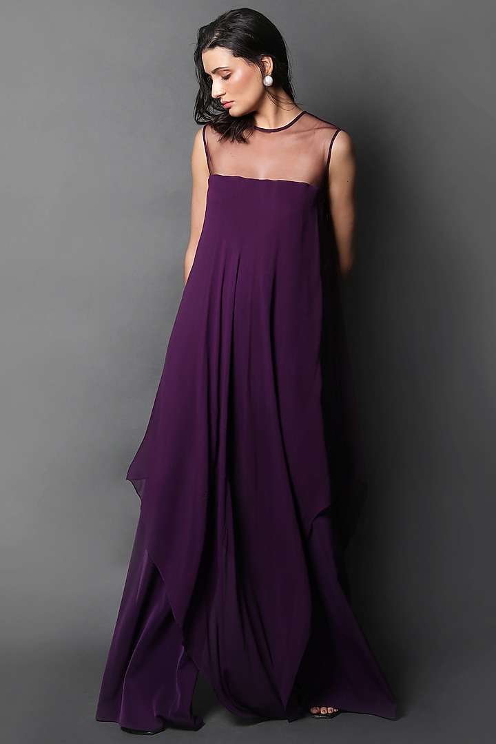 Purple Heavy Crepe & Georgette Jumpsuit by Swatee Singh at Pernia's Pop Up Shop
