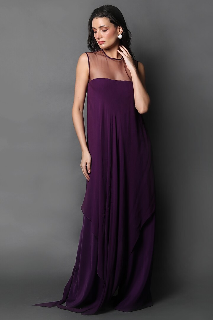 Purple Heavy Crepe & Georgette Jumpsuit by Swatee Singh at Pernia's Pop Up Shop