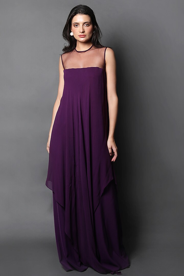 Purple Heavy Crepe & Georgette Jumpsuit by Swatee Singh at Pernia's Pop Up Shop