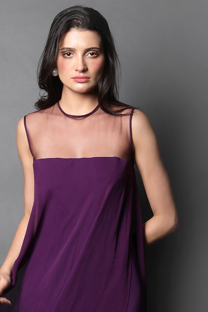 Purple Heavy Crepe & Georgette Jumpsuit by Swatee Singh at Pernia's Pop Up Shop
