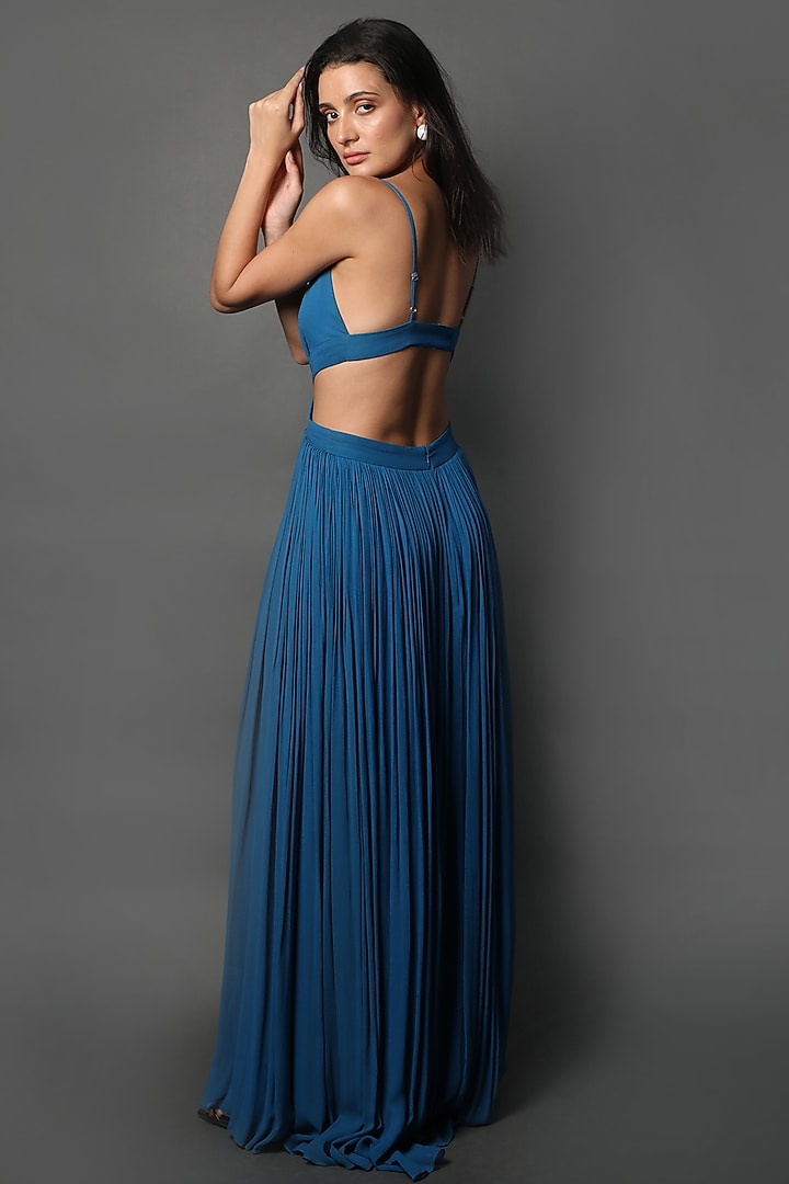 Cobalt Blue Georgette Party Wear Gown by Swatee Singh at Pernia's Pop Up Shop