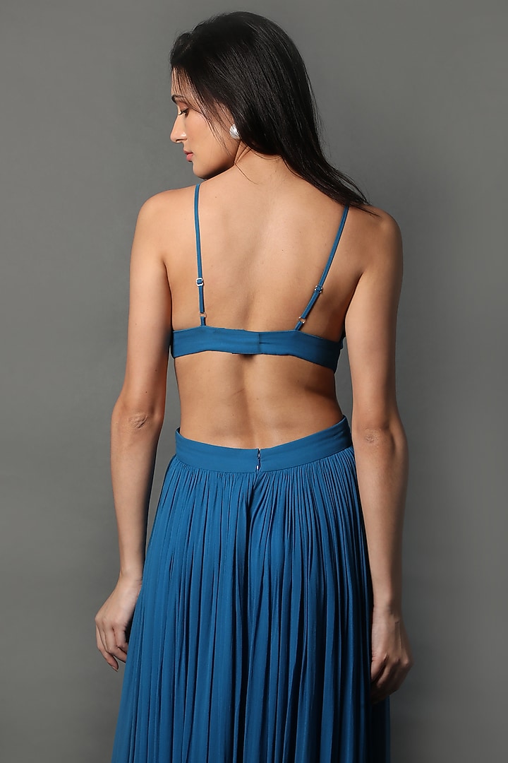 Cobalt Blue Georgette Party Wear Gown by Swatee Singh at Pernia's Pop Up Shop