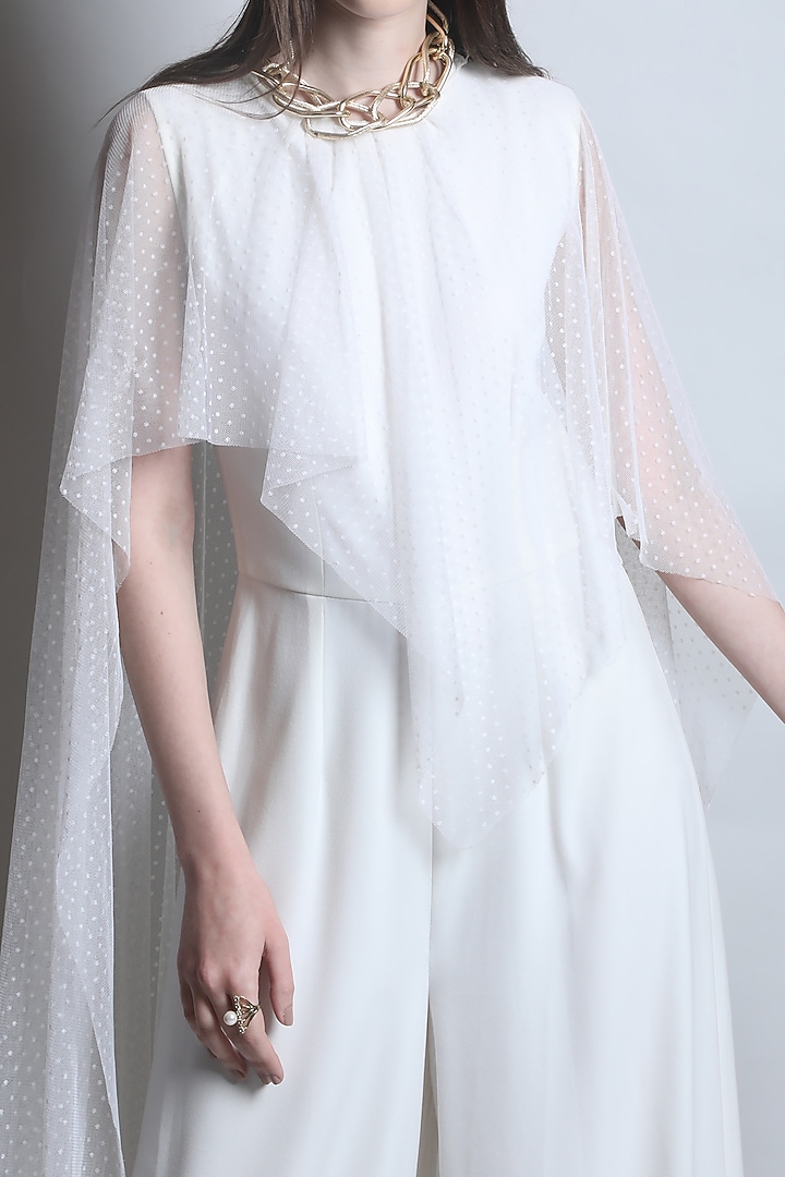 Ivory Asymmetrical Cape Jumpsuit by Swatee Singh at Pernia's Pop Up Shop